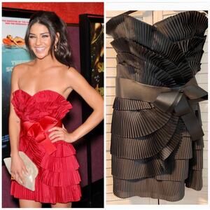 MARCHESA NOTTE Black Pleated Dress with Bow Size 12